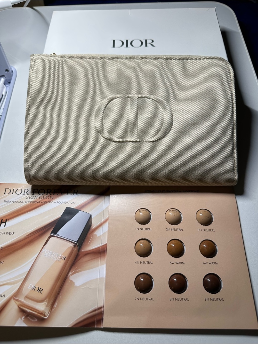 Dior Canvas Zip Makeup Pouch Clutch in Beige w/ Sample Skin Foundation NWB GWP